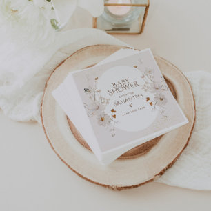 Boho Beige Watercolor Floral Garden Baby Shower Napkin