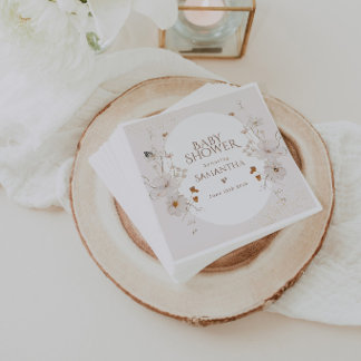 Boho Beige Watercolor Floral Garden Baby Shower Napkin