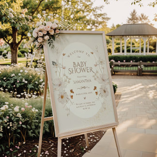 Boho Beige Watercolor Floral Garden Baby Shower Poster