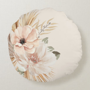 Boho Beige Watercolor Flowers Palms Throw Pillow