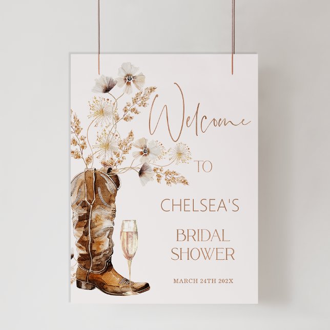 Boho Beige Wildflowers Boots Bridal Shower Welcome Photo Print (Beige Wildflower Cowgirl Boot Bridal Shower Welcome Sign, Cowgirl Boot Bridal Shower Welcome Sign)
