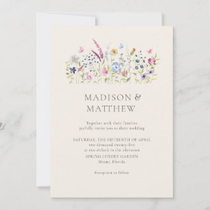 Boho Beige Wildflowers Wedding Invitation