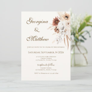 Boho beige with bride and groom wedding invitation