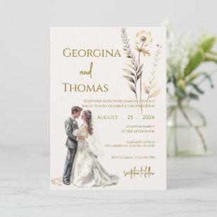 Boho beige with bride Wedding  Invitation