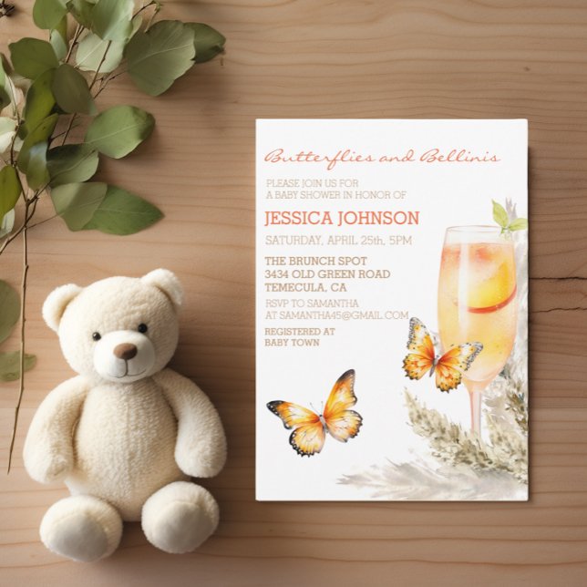  Boho Bellini & Butterflies Baby Shower  Invitation (Creator Uploaded)