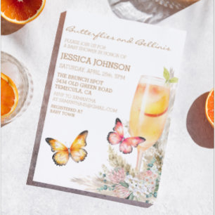  Boho Bellini & Butterflies Baby Shower Pink Invitation