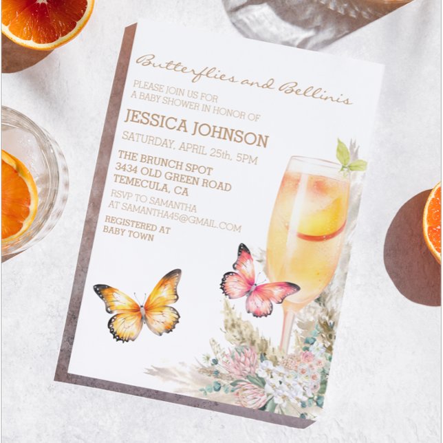  Boho Bellini & Butterflies Baby Shower Pink Invitation (Creator Uploaded)