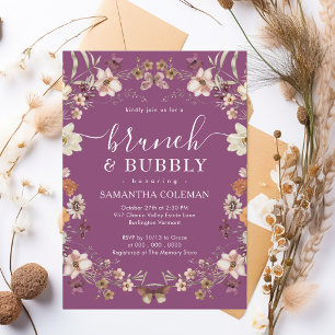 Boho Berry Purple Brunch and Bubbly Bridal Shower Invitation