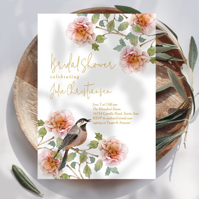 Boho Bird in Florals Bridal Shower Invitation (Creator Uploaded)