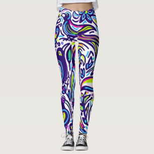 Boho bird pattern l Elegant Blue and white Leggings