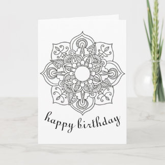 Boho Birthday mandala floral ornament colouring ar Card
