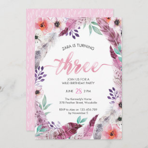 Boho Birthday party Invitation 3rd birthday