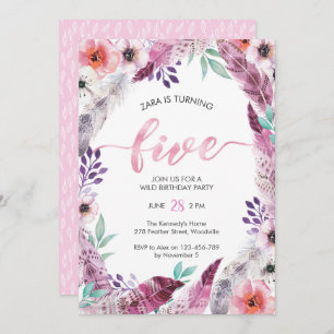 Boho Birthday party Invitation 5th birthday