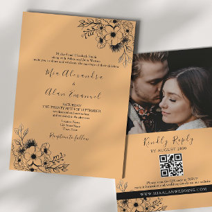 Boho Black and Orange All in One Wedding Invitation