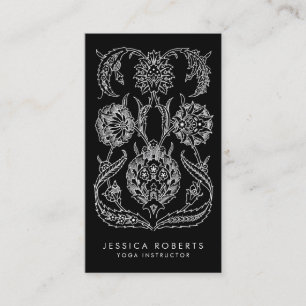 Boho Black and White Elegant Modern Floral Business Card