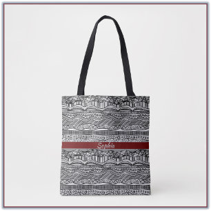 Boho Black and White Ethnic Tote Bag