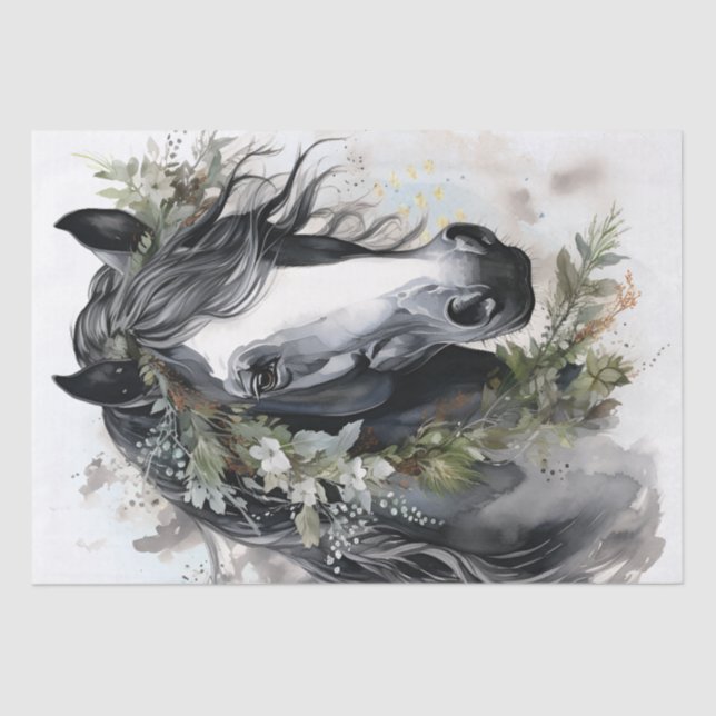 Boho Black and White Floral Horse Tissue Paper (Front)