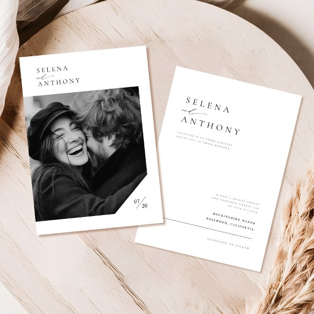 Boho Black and White Minimalist Photo Wedding Invitation (Creator Uploaded)