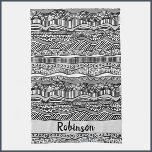 Boho Black and White Tribal Print Tea Towel