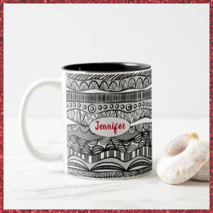 Boho Black and White Tribal Print Two-Tone Coffee  Two-Tone Coffee Mug