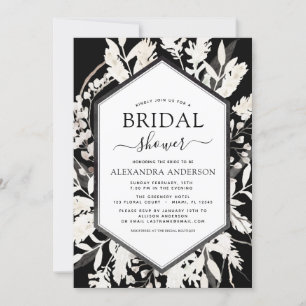Boho Black Beige Botanical Bridal Shower Invitation