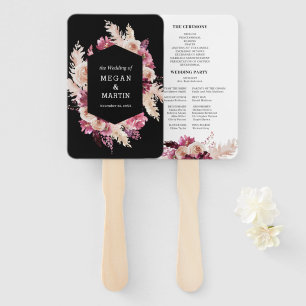 Boho Black Burgundy Floral Wedding  Hand Fan