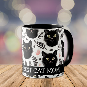 Boho Black Cats and Leaves Cat Mum Mug