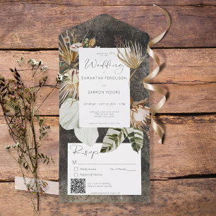 Boho Black Floral QR Code All in One Invitation