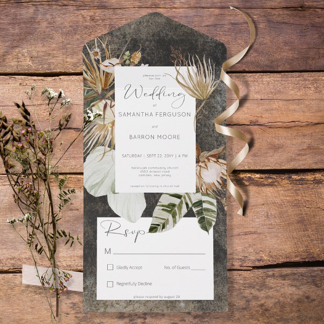 Boho Black Floral QR Code All in One Invitation (Creator Uploaded)