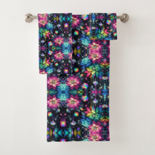 Boho Black Floral Rainbow Bath Towel Set