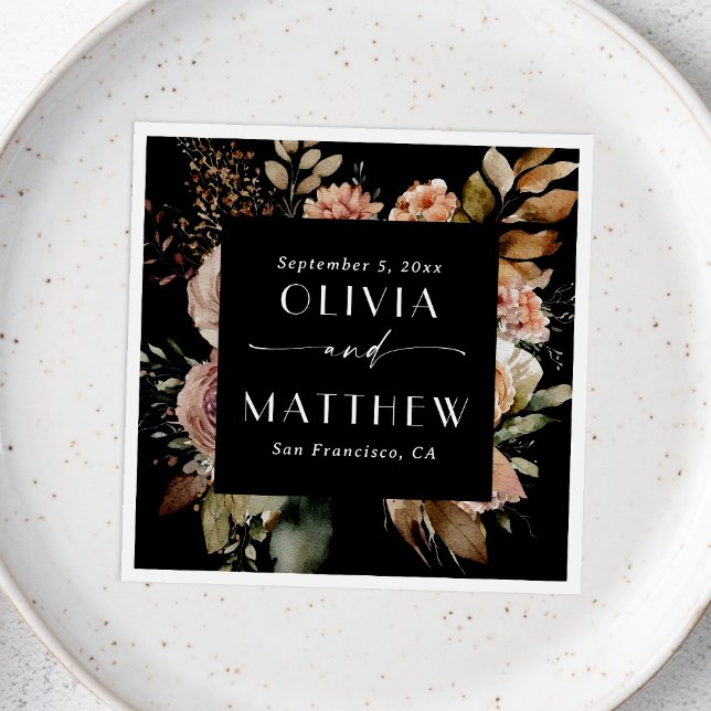 Boho Black Floral Wedding | Moody Rustic Fall Napkin (Creator Uploaded)