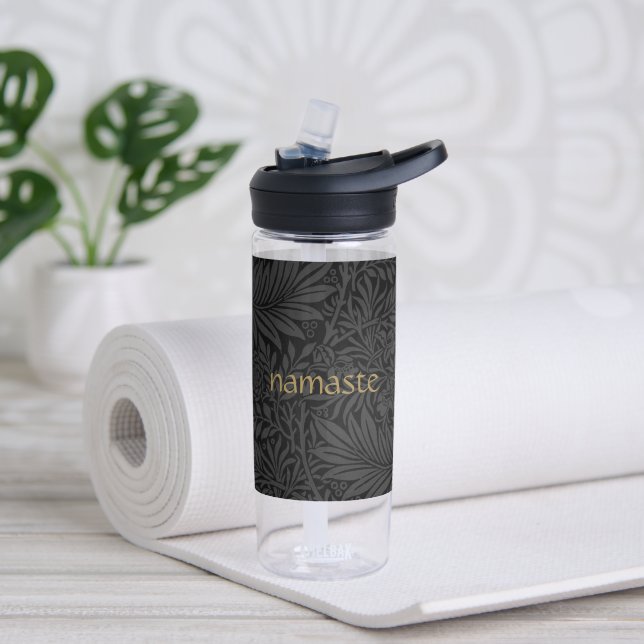 Boho Black Grey Botanical Water Bottle (Yoga)