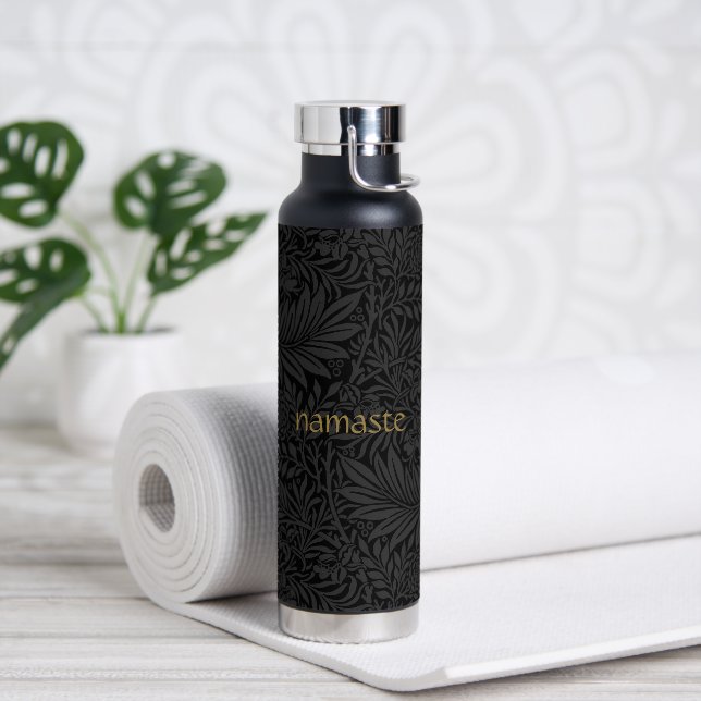 Boho Black Grey Botanical Water Bottle (Yoga)