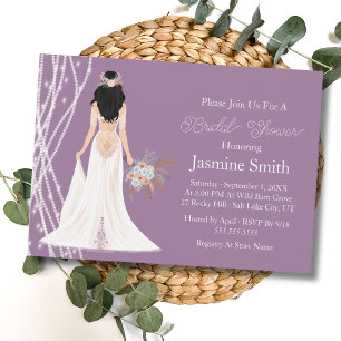 Boho Black Hair Bride With Pearls Bridal Shower P Invitation