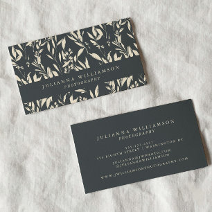 Boho Black Hand Drawn Floral Professional Business Card