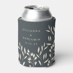 Boho Black Hand Drawn Floral Wedding Names Can Cooler