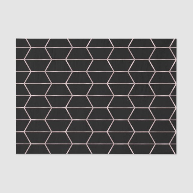 Boho Black Hexagon Rose Gold Geometric Glam Party Tissue Paper (Front)