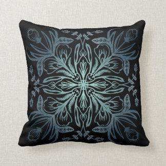 Boho Black Indigo Turquoise Throw Pillow