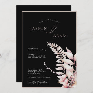 Boho Black Soft Pink Simple Wedding Invitation