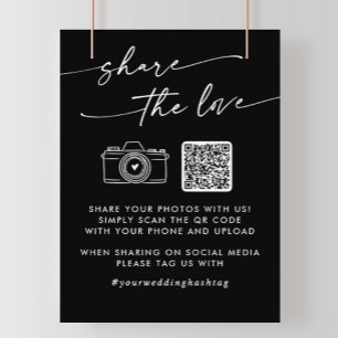 Boho Black Wedding Share the Love QR Code Poster