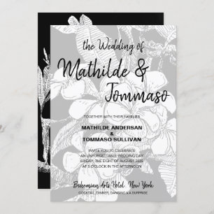 Boho Black White Drawing Floral Wedding Invitation