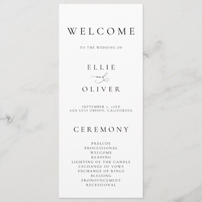 Boho Black & White Elegant Minimalist Wedding Programme (Front)