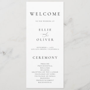 Boho Black & White Elegant Minimalist Wedding Programme