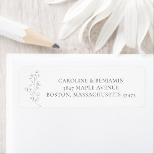 Boho Black White Floral Wedding Return Address