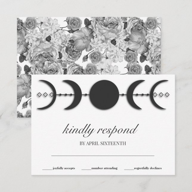Boho Black & White Moon Phases RSVP Card (Front/Back)