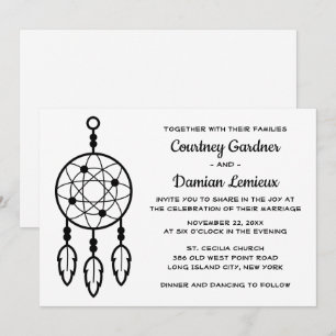 Boho Black White Wedding Dreamcatcher Tribal Invitation