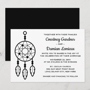Boho Black White Wedding Dreamcatcher Tribal Invitation