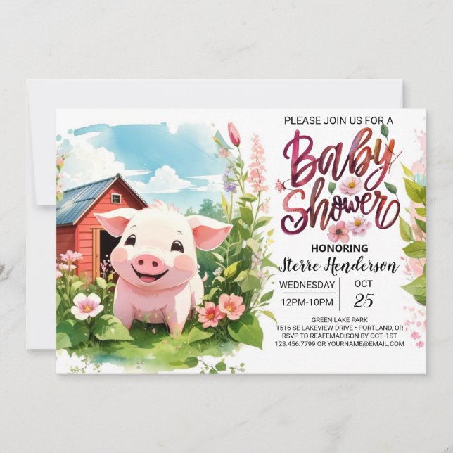 Boho Bliss Farm Pig Baby Shower Invitation (Front)