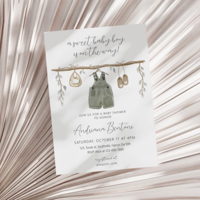 Boho Bliss Watercolor Clothes Boy Baby Shower Invitation (Creator Uploaded)