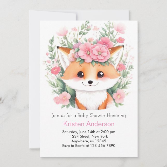 Boho Blissful Meadow Fox Girl Baby Shower Invitation (Front)